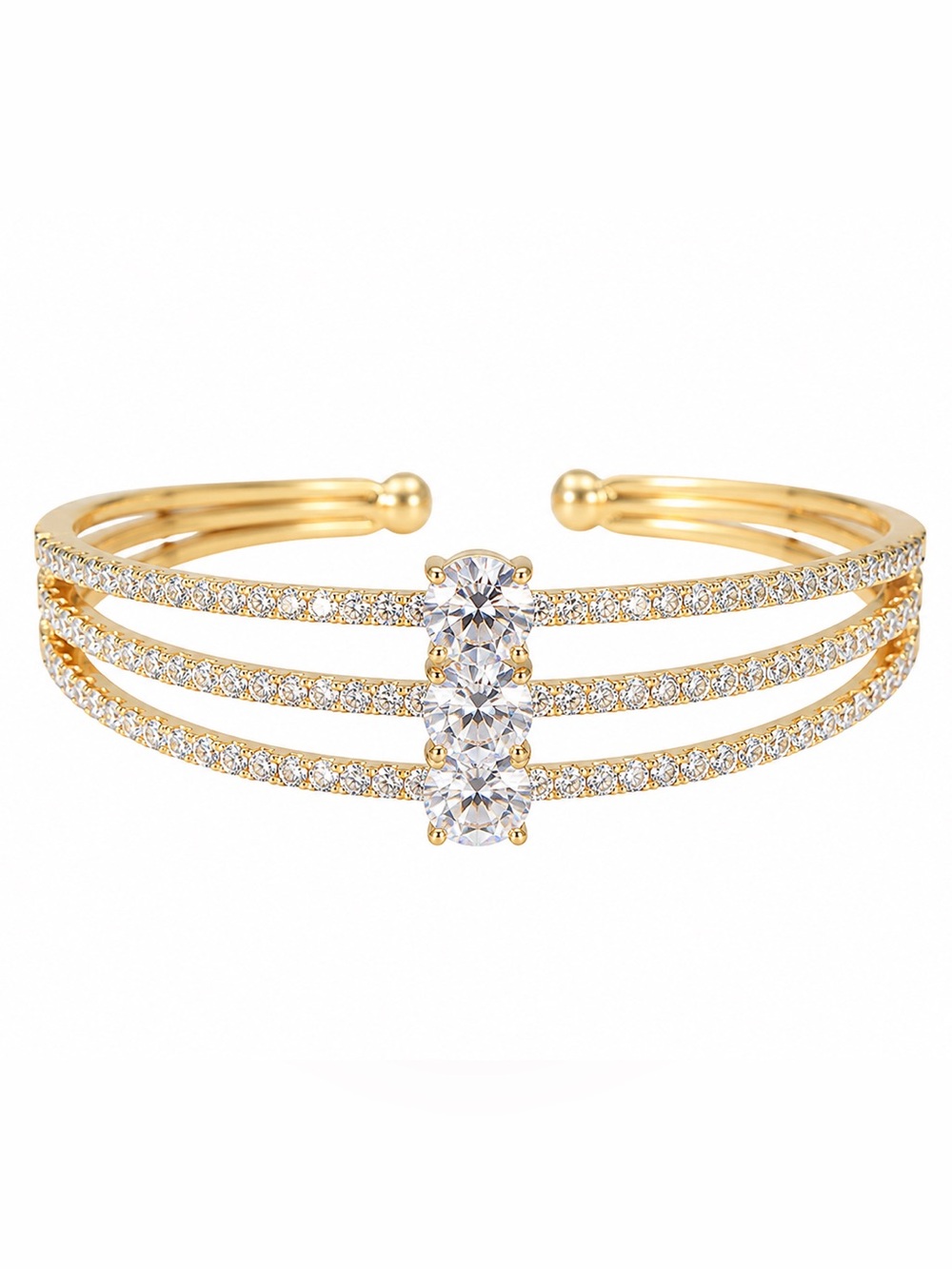 GUESS Gold-Tone Triple-Row Cubic Zirconia Cuff Bracelet